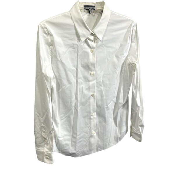 Theory Womens White Button-Down Shirt M Cotton Blend Long-Sleeve Classic Fit - Picture 1 of 6